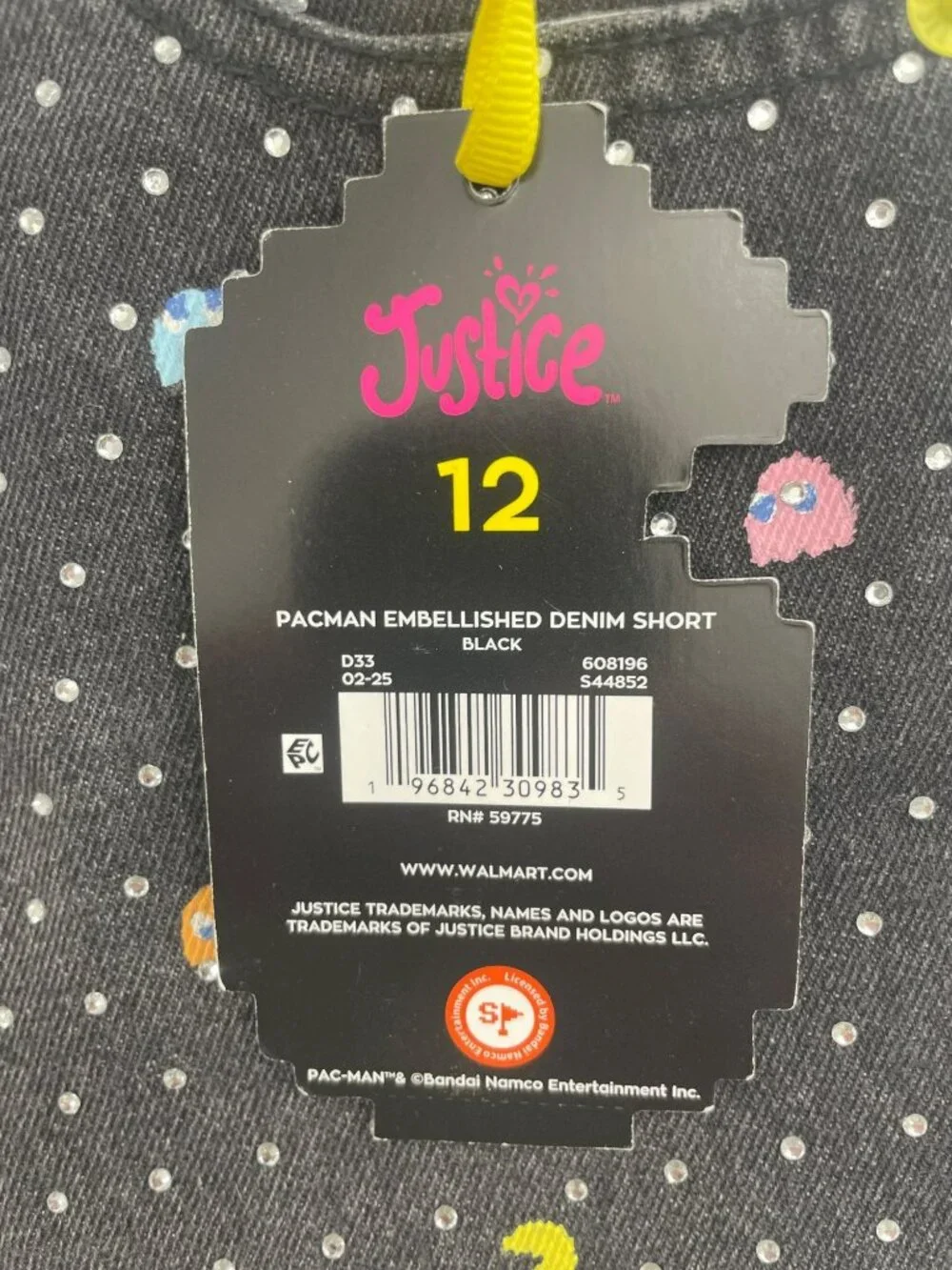 Justice Pac-Man Mini Mom Shorts Black Denim Rhinestone Stretchy Girls Sz 12 NWT